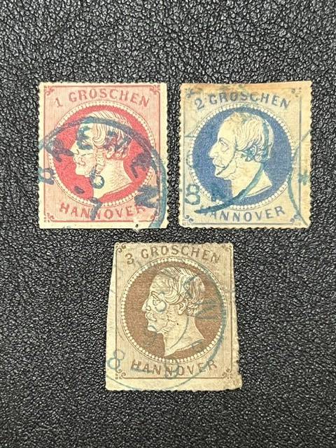German States - Hannover - 1864 Collection #27-29 *Blue Cancels* Used 9X6224