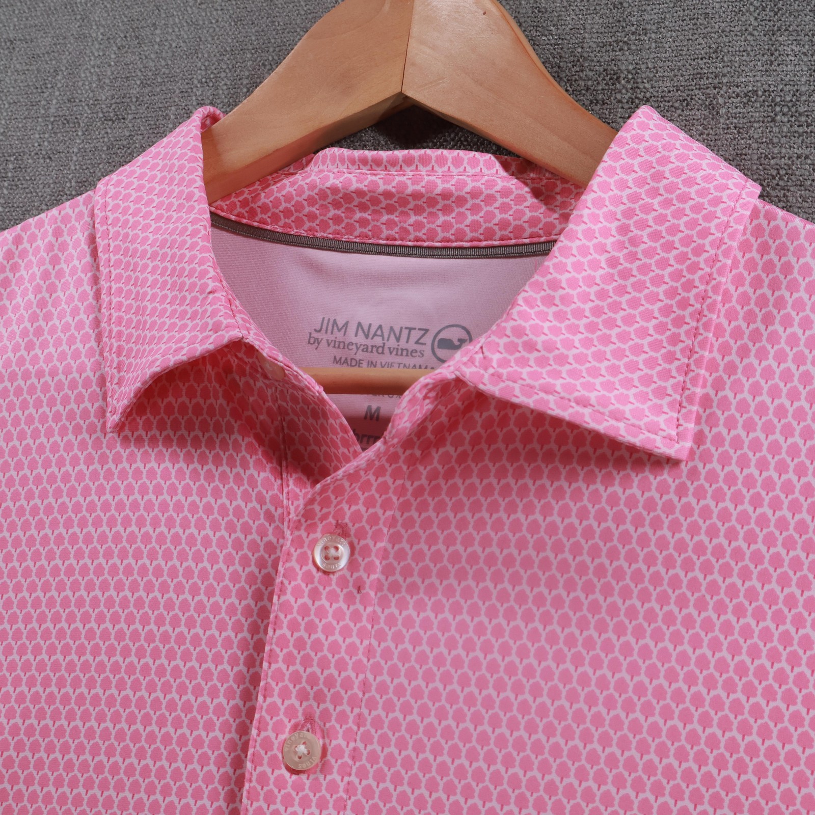 Vineyard Vines Shirt Mens Medium Pink Jim Nantz Palmero Polo Brrr Stretch AOP