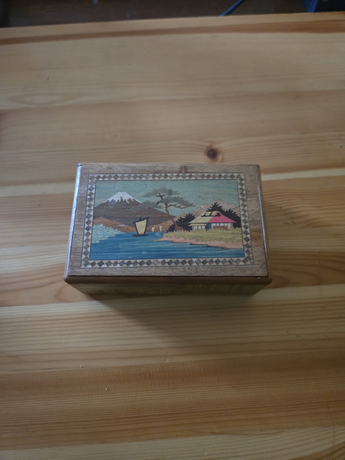 Japanese Puzzle Trinket Box Double Sided Mt. Fugi & Flowers 5\ Japanese Puzzle Trinket Box Double Sided Mt. Fugi & Flowers 5\