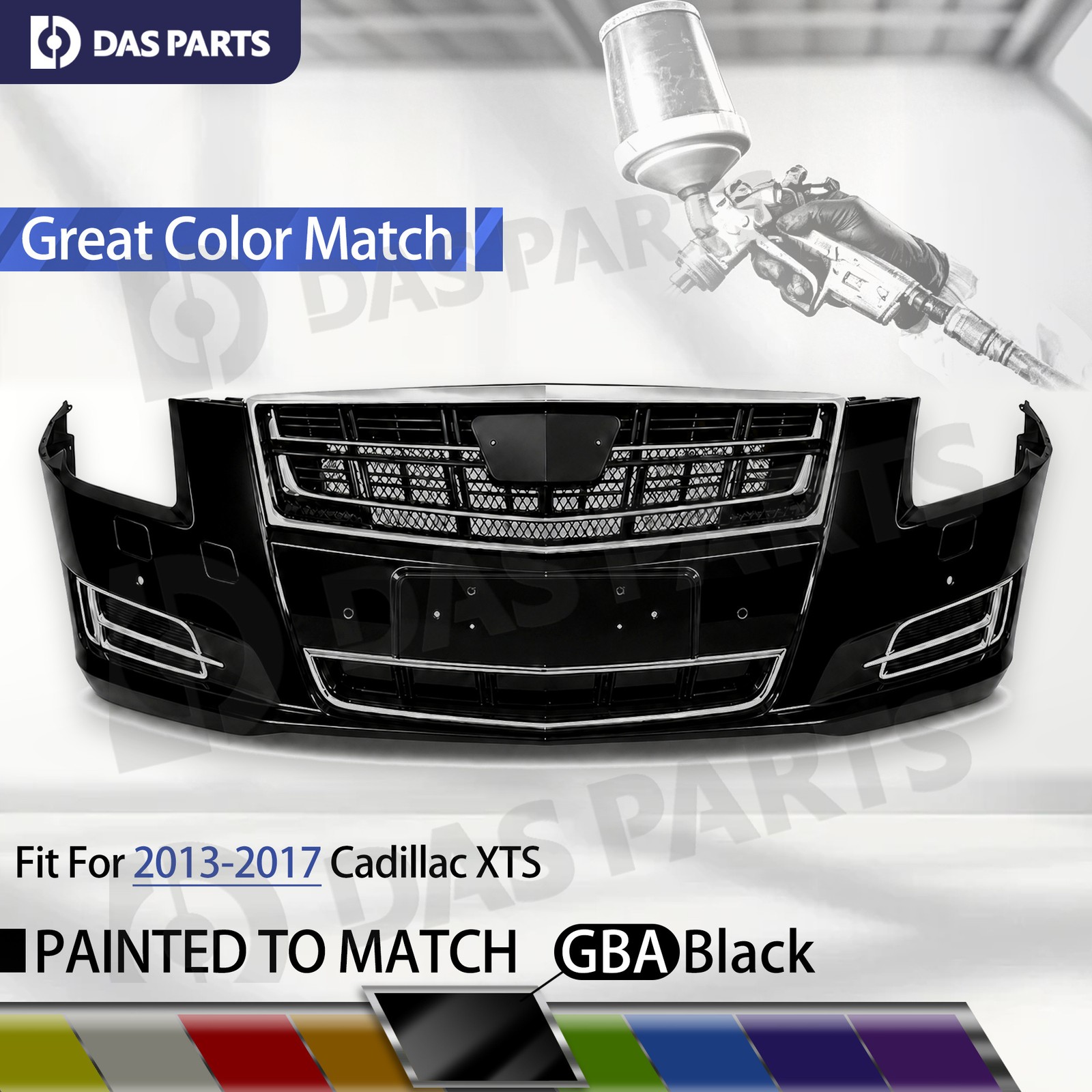 For 2013-17 Cadillac XTS Front Bumper Cover Grille Kit Painted GBA Black w/o PDC
