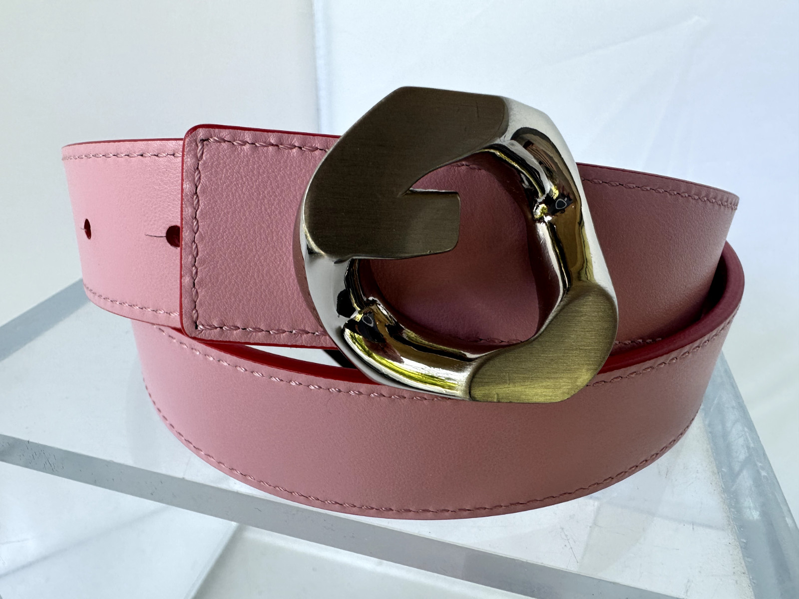New Givenchy Women\'s Belt Size 90 G Logo Reversible Red Leather