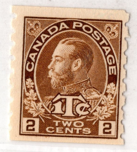 Canada 1918 King George V Coil War Tax Stamp Scott # Mr7A Mint Never Hinged Vf