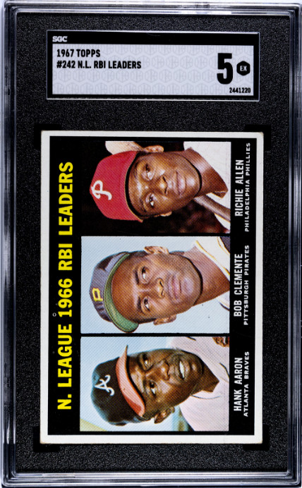 1967 Topps #242 N.L. RBI Leaders SGC 5 Hank Aaron Roberto Clemente Richie Allen