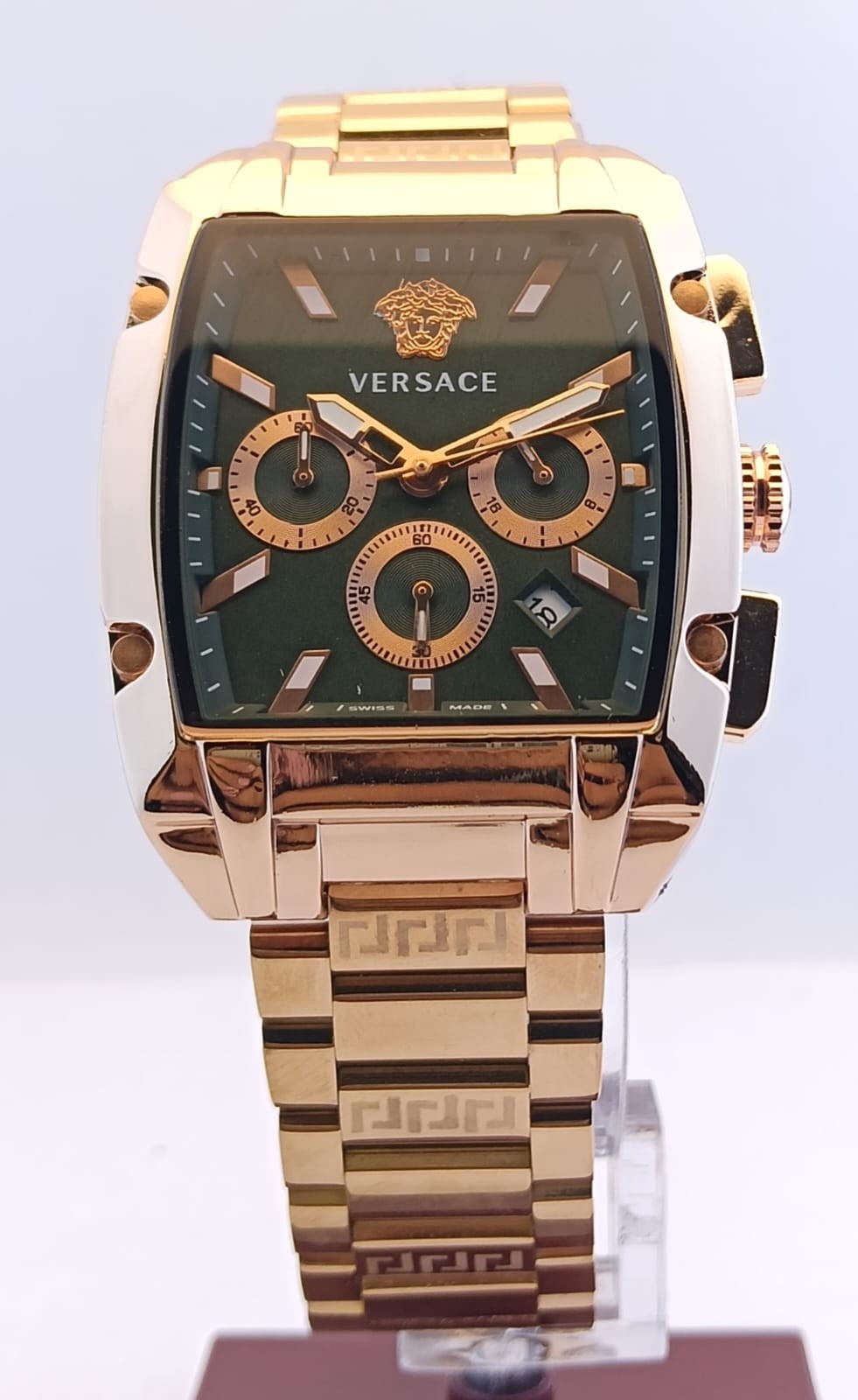Vintage Versace Dominus Chronograph Green Dial Date Working Men\'s Wristwatch