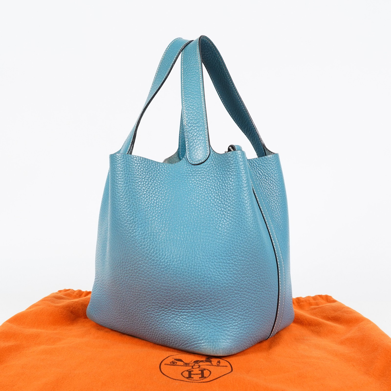 HERMES Picotin PM Blue Jean Clemence Leather Tote Hand Bag Used 07A1520592031