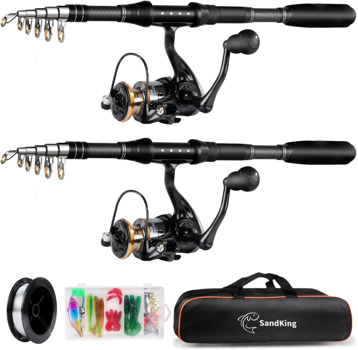 Fishing Pole Kit 2PCS, Carbon Fiber Telescopic Fishing Rod and Reel Combo wit...