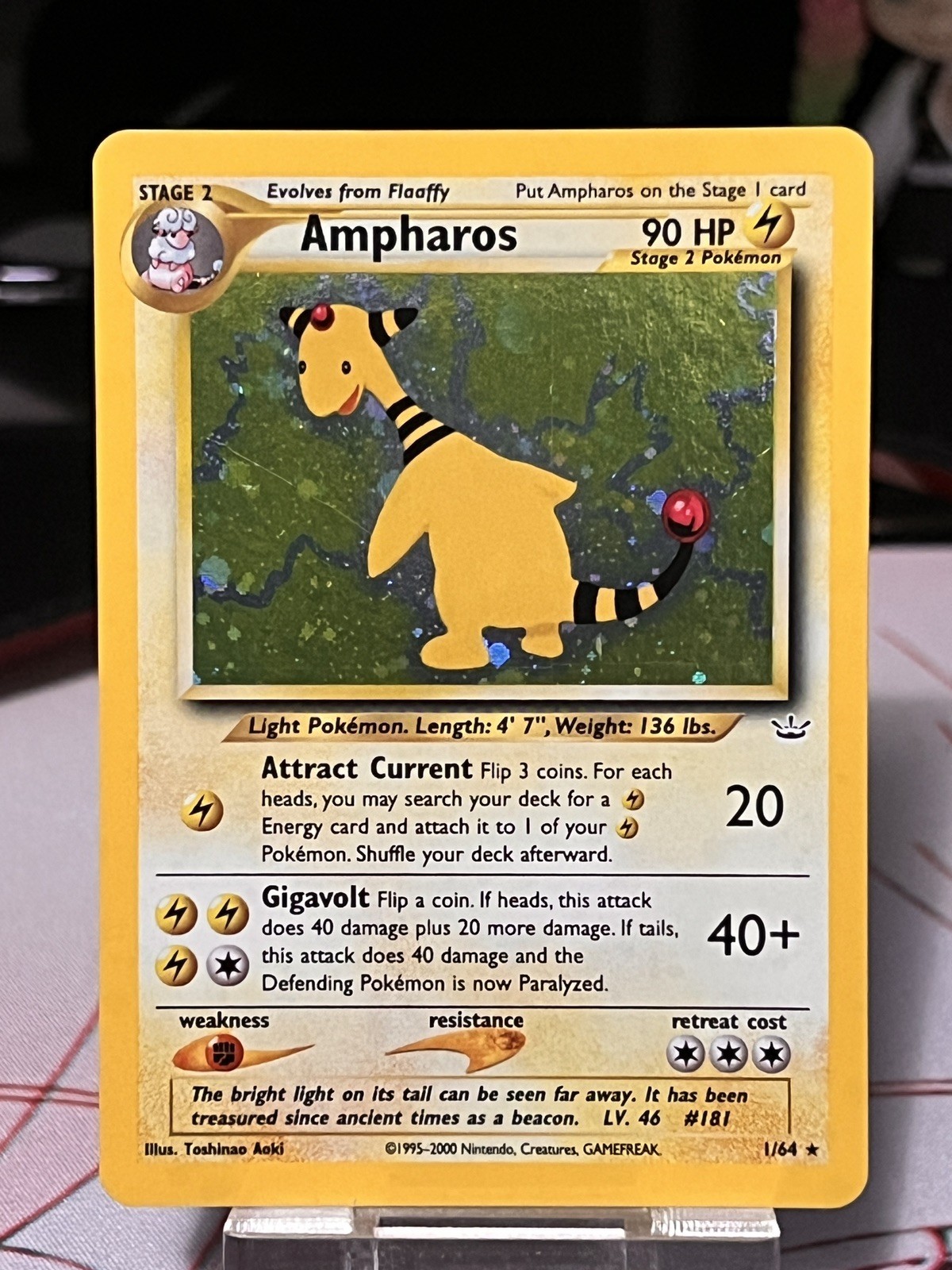 Pokemon Ampharos Holo #1/64 Neo Revelation 2001 Unlimited LP Vintage WOTC