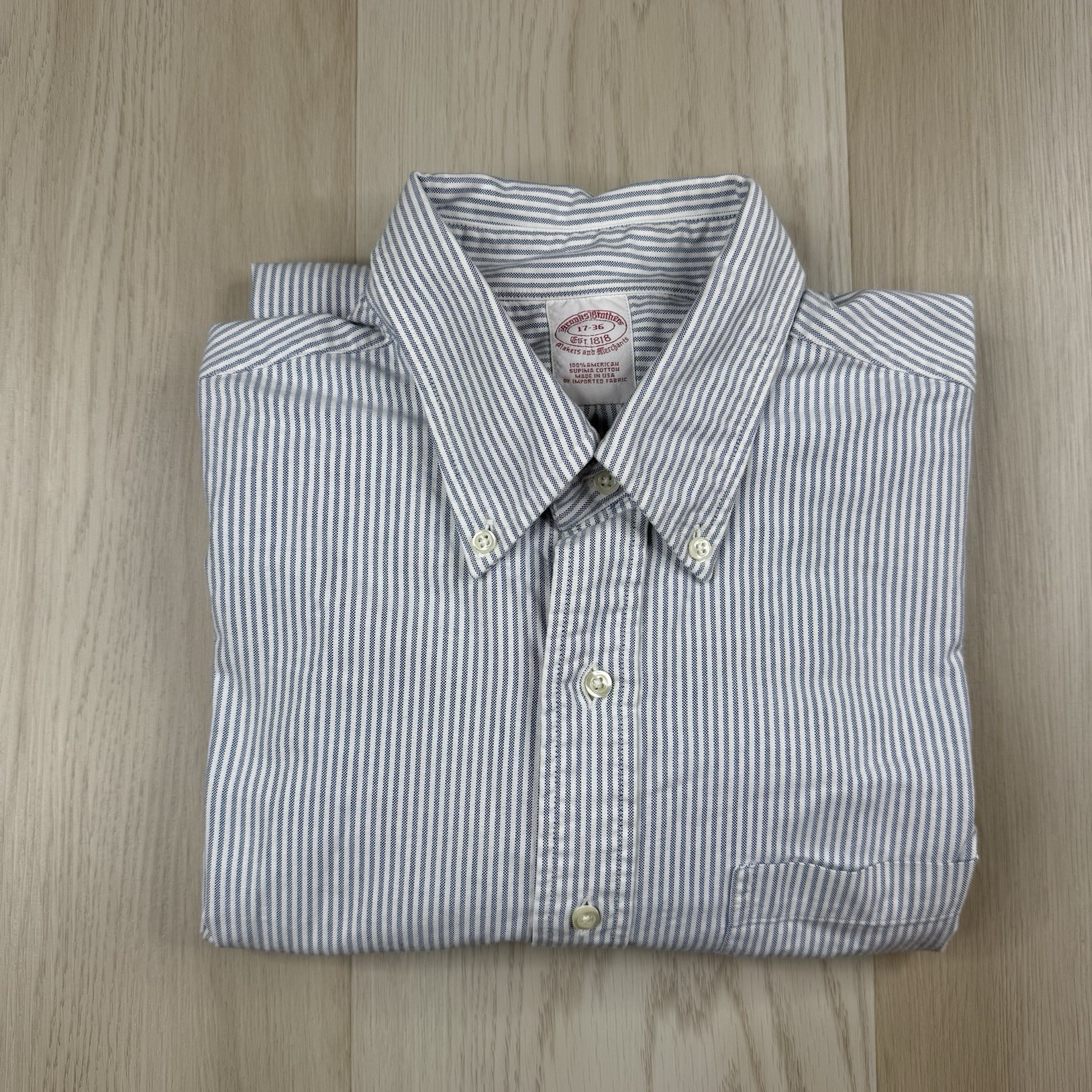 Vintage Brooks Brothers Shirt Mens 17-36 Striped OCBD Cotton Made in USA Vintage Brooks Brothers Shirt Mens 17-36 Striped OCBD Cotton Made in USA