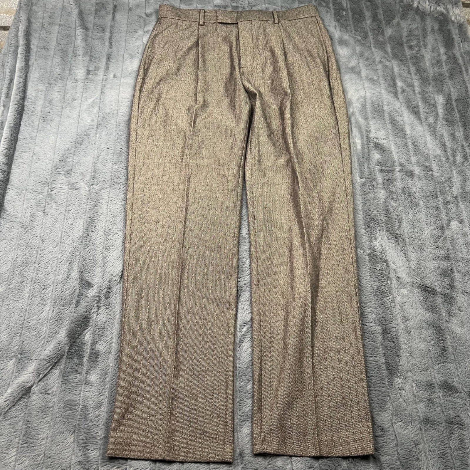 ASOS DESIGN Mens Brown Herringbone Pleated Dress Pants Trousers 34x34 F1011564