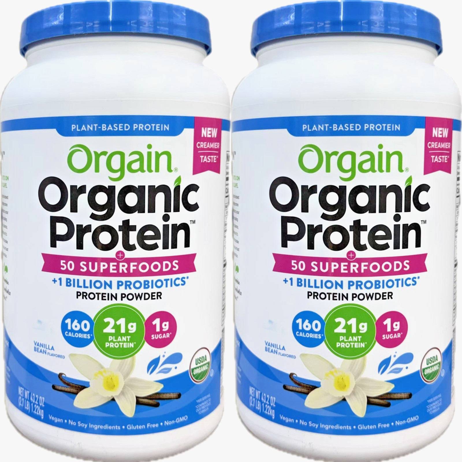 2 X Orgain Organic Plant Protein and Superfoods Powder 2.7 lb Each, Total 5.4 lb 2 X Orgain Organic Plant Protein and Superfoods Powder 2.7 lb Each, Total 5.4 lb