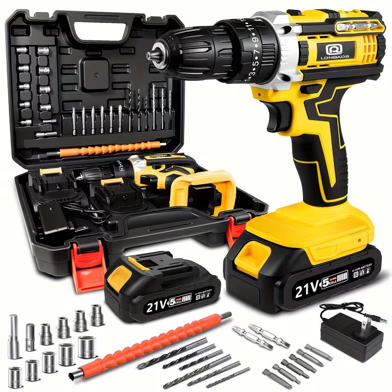 21V Cordless Hammer Drill Set Electric Impact Driver Screwdriver & 1/2 Battery 21V Cordless Hammer Drill Set Electric Impact Driver Screwdriver & 1/2 Battery