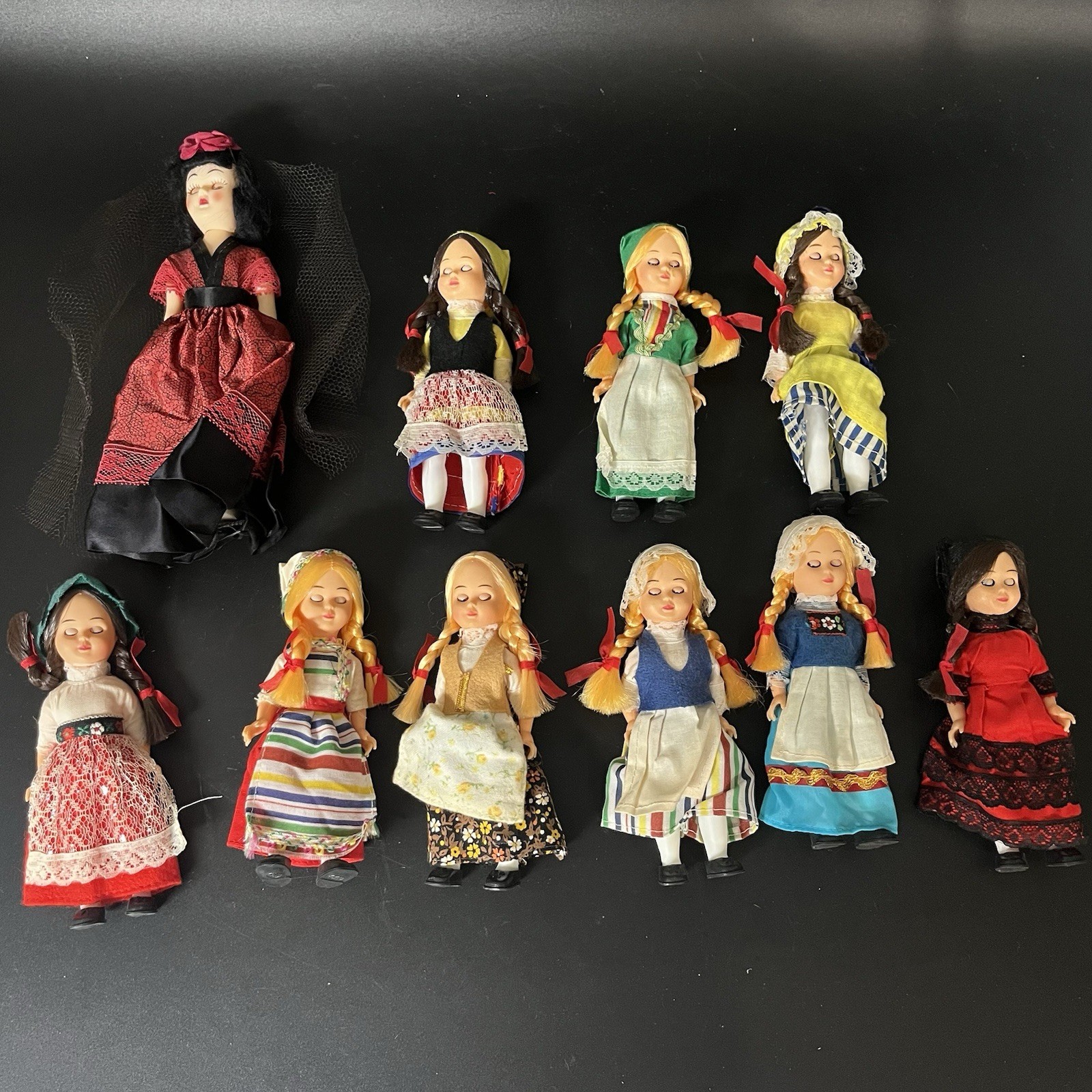 Vintage Souvenir Doll Lot 10pc European Folk Costumes Sleep Eyes 6-8 inch