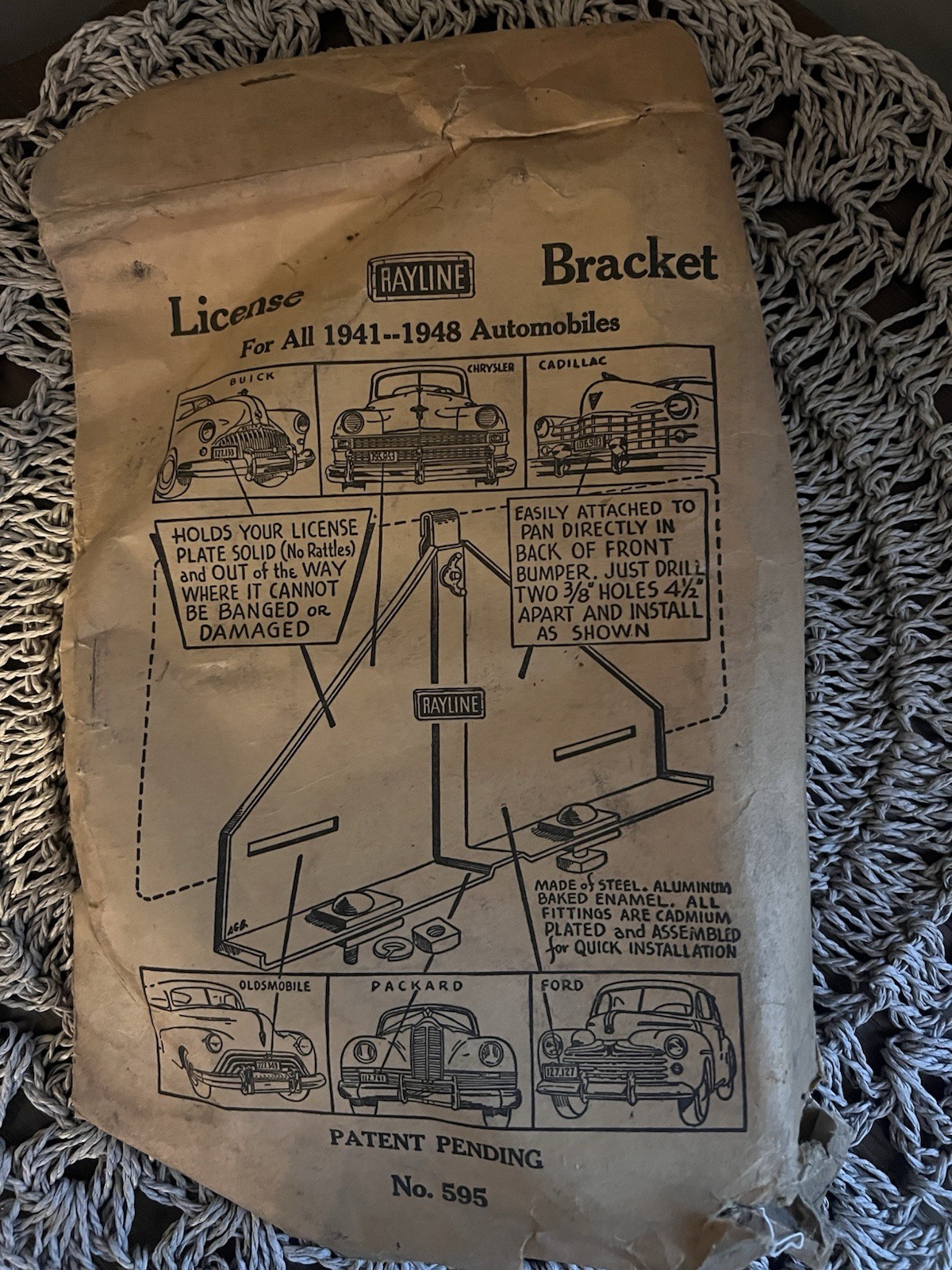 Vintage NOS Rayline #595 License Plate Frame 1941-1948 Original packaging Buick 