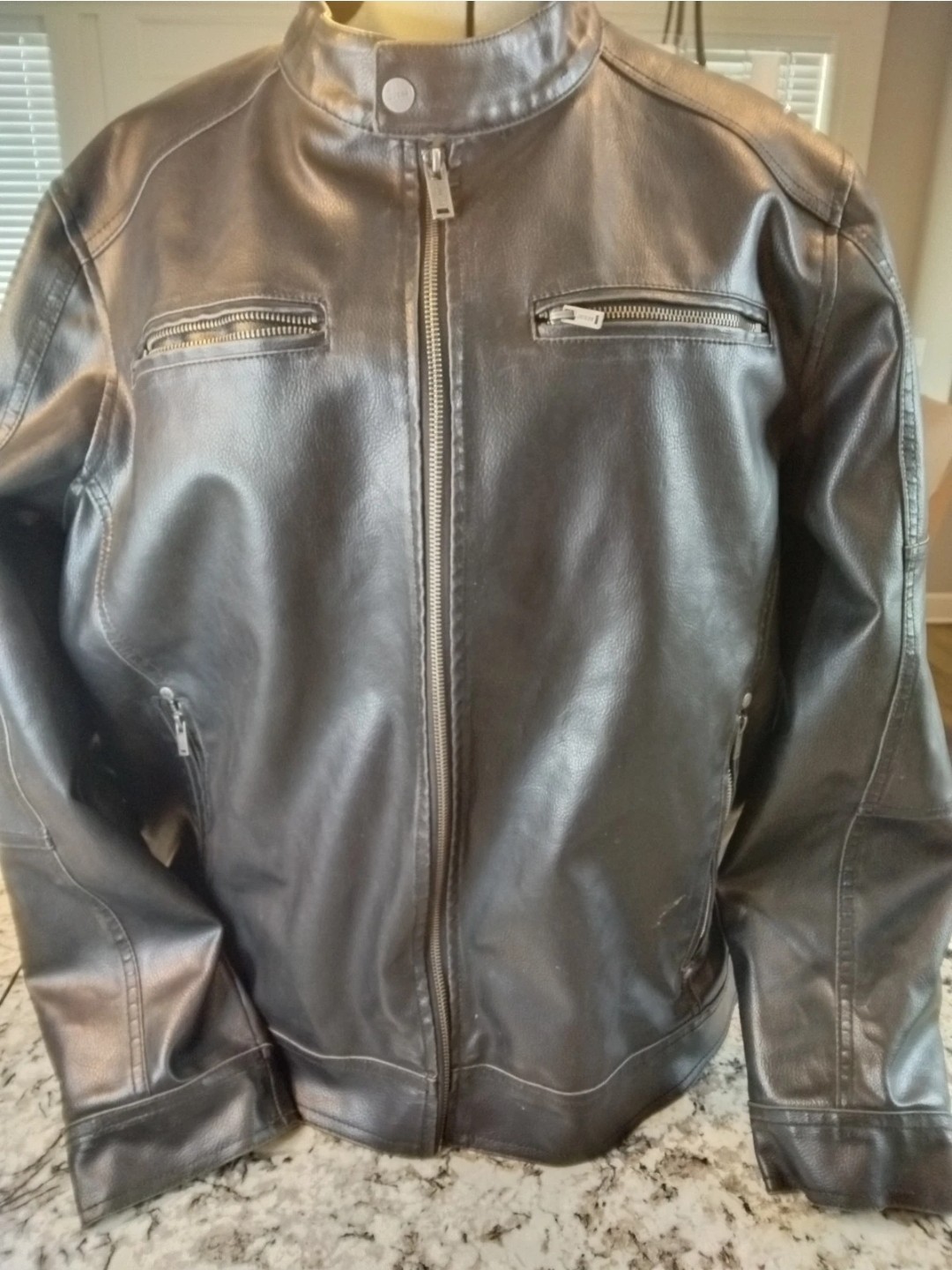 GUESS  Faux-Leather Jacket Coat Men\'s Size XL Black MOTO VINTAGE