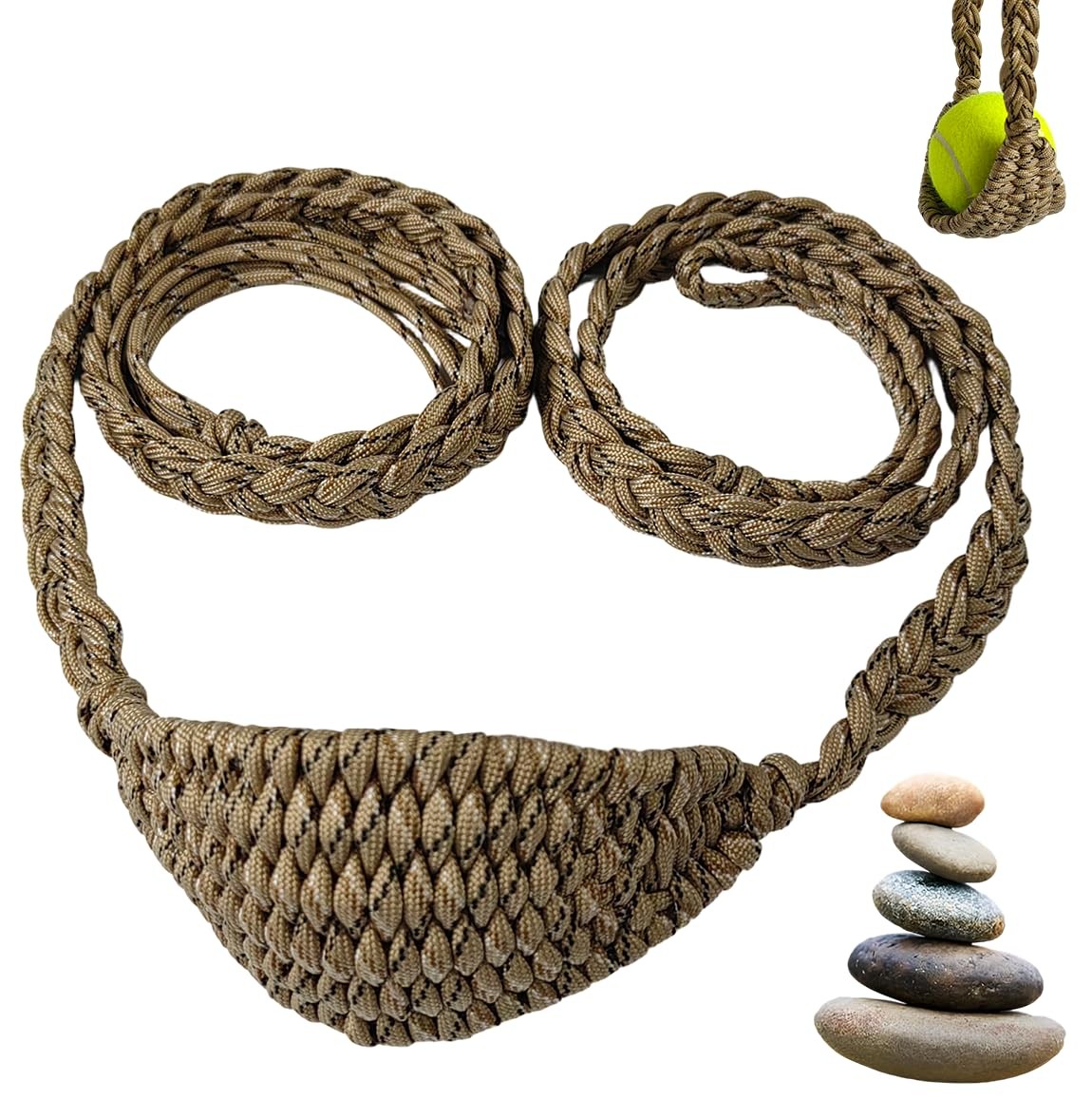 Paracord Balearic Shepherd Sling, 63 Inch Handcrafted Braided Brown Paracord Balearic Shepherd Sling, 63 Inch Handcrafted Braided Brown