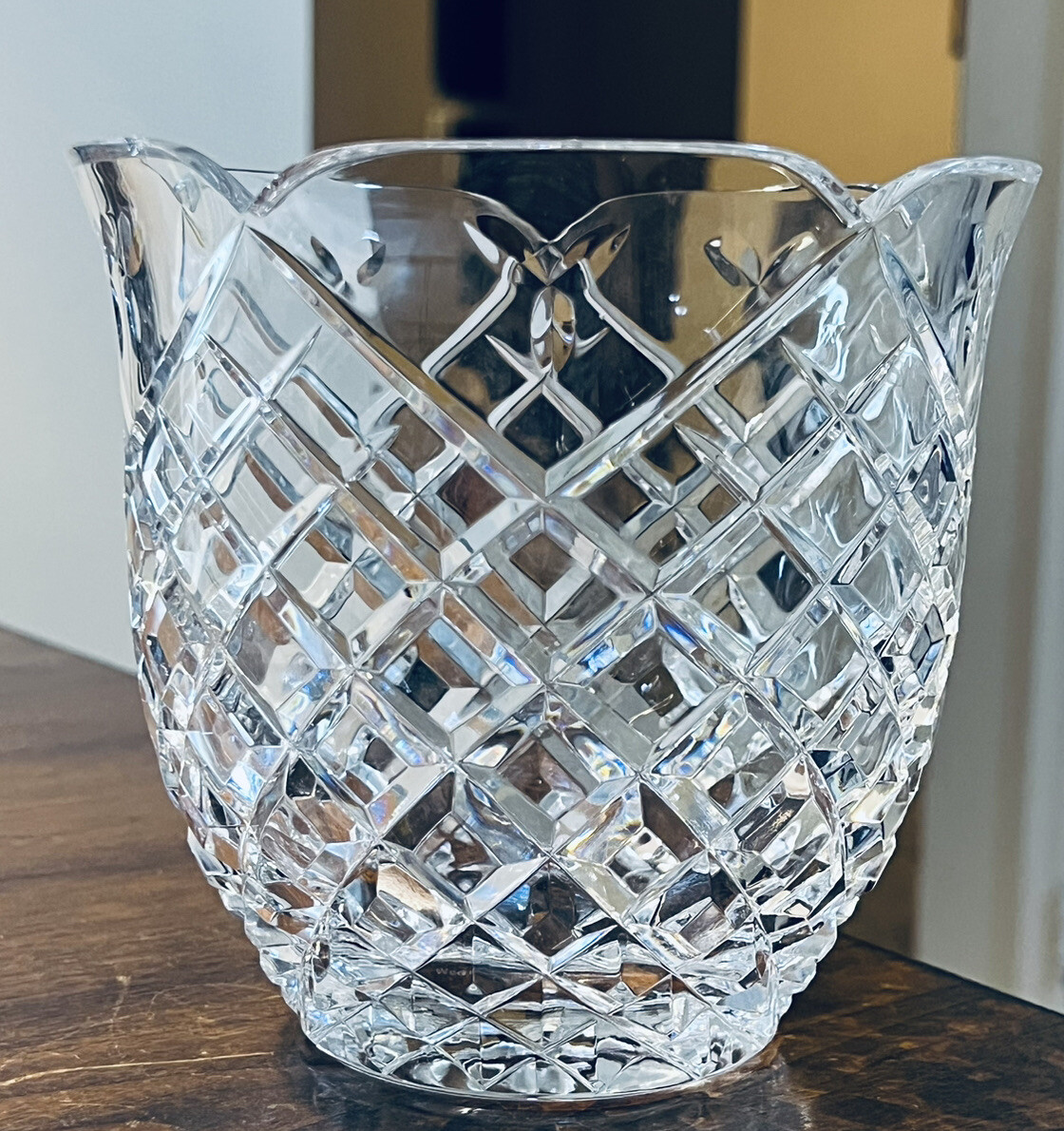 Vintage Signed Wedgwood Hand Cut Crystal Round Vase Discontinued
