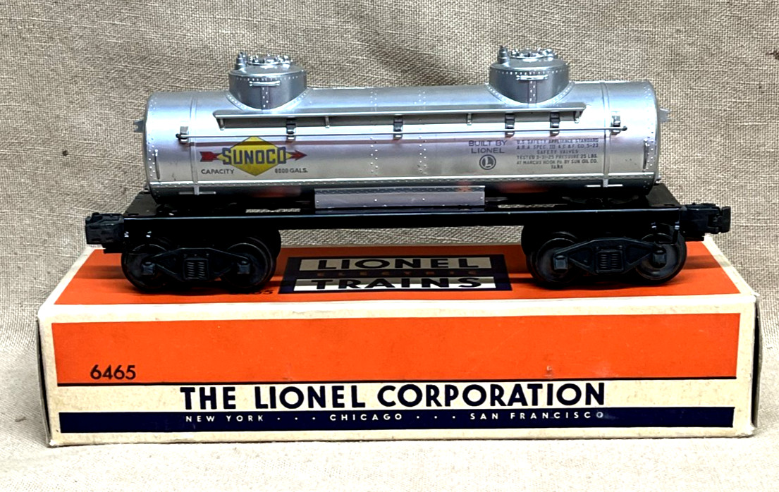 Vintage 1950 Lionel #6465 Sunoco Two Dome Tank Car with Original Box Nice