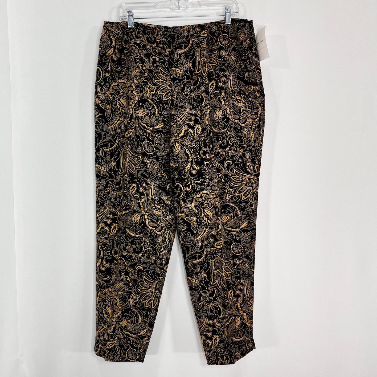 Emma James 100% Silk Paisley Pants Black Gold Career Trousers Womens 16 NEW