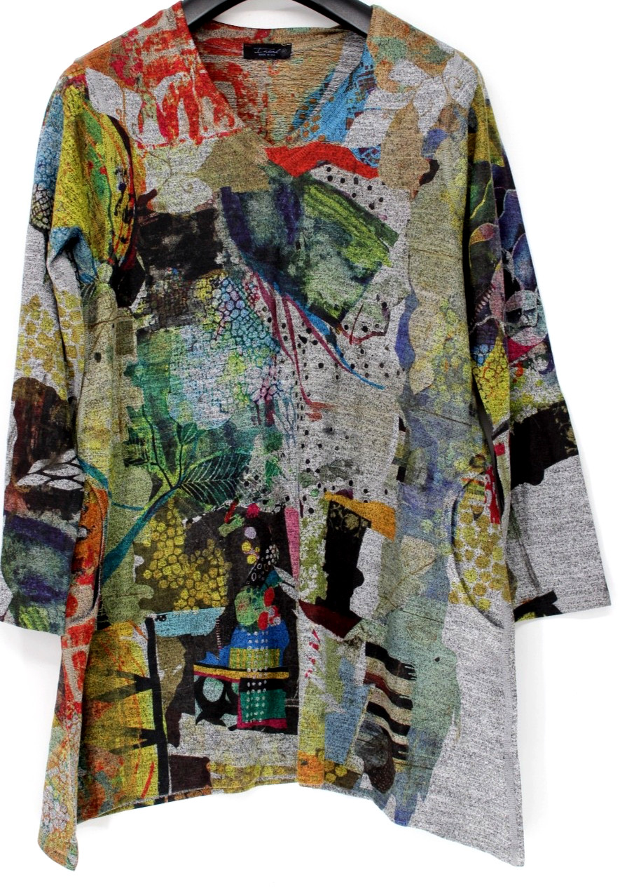 Women\'s Inoah Artsy Abstract Print w/ Hand Pockets V-Neck Tunic Top Size S NWT Women\'s Inoah Artsy Abstract Print w/ Hand Pockets V-Neck Tunic Top Size S NWT