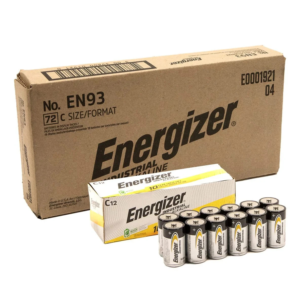 Energizer EN93 Industrial Alkaline Batteries, C , Case of 72, EXP. 12/2035