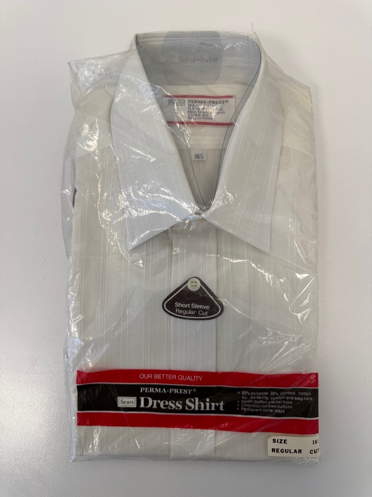 Vintage Perma-Prest Mens White Shirt 16.5 Regular Short Sleeved Button Up Vintage Perma-Prest Mens White Shirt 16.5 Regular Short Sleeved Button Up
