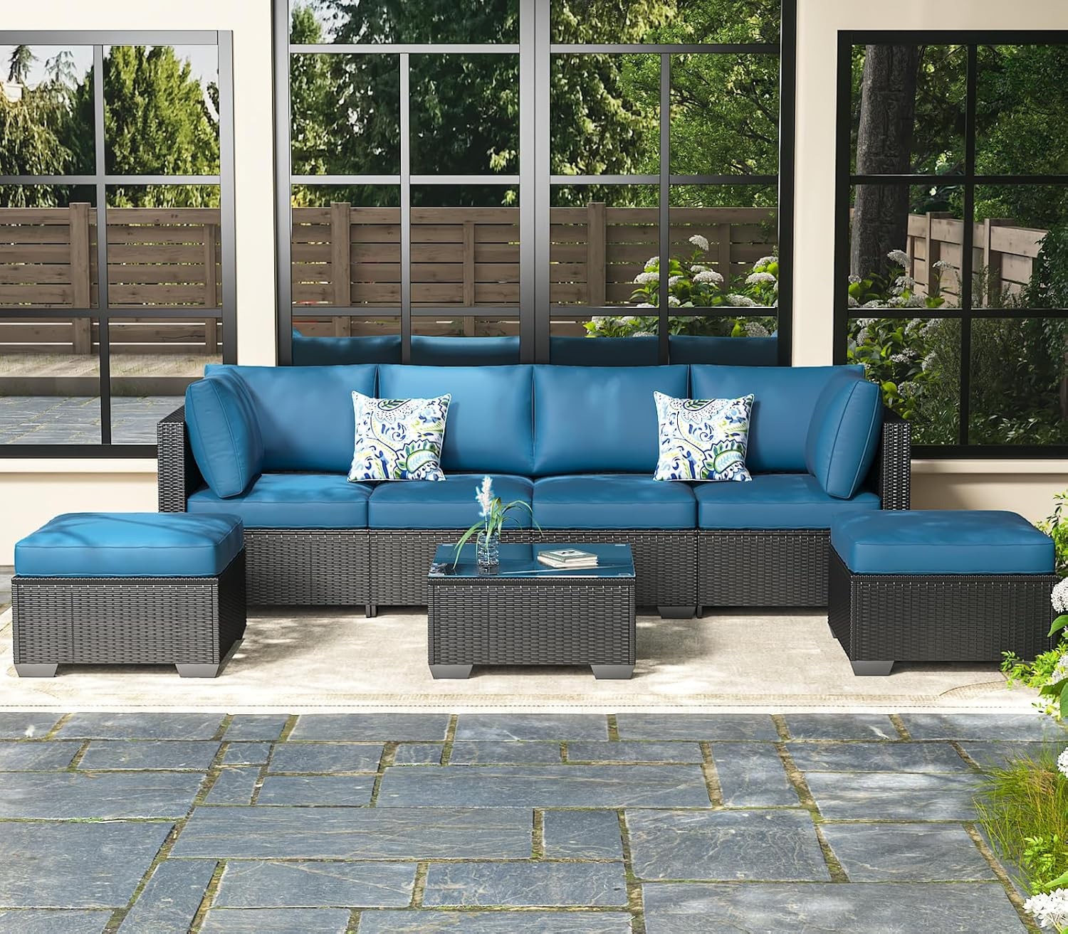 7 Piece Outdoor Patio Furniture Set, Outdoor Sectional Conversation, Garden