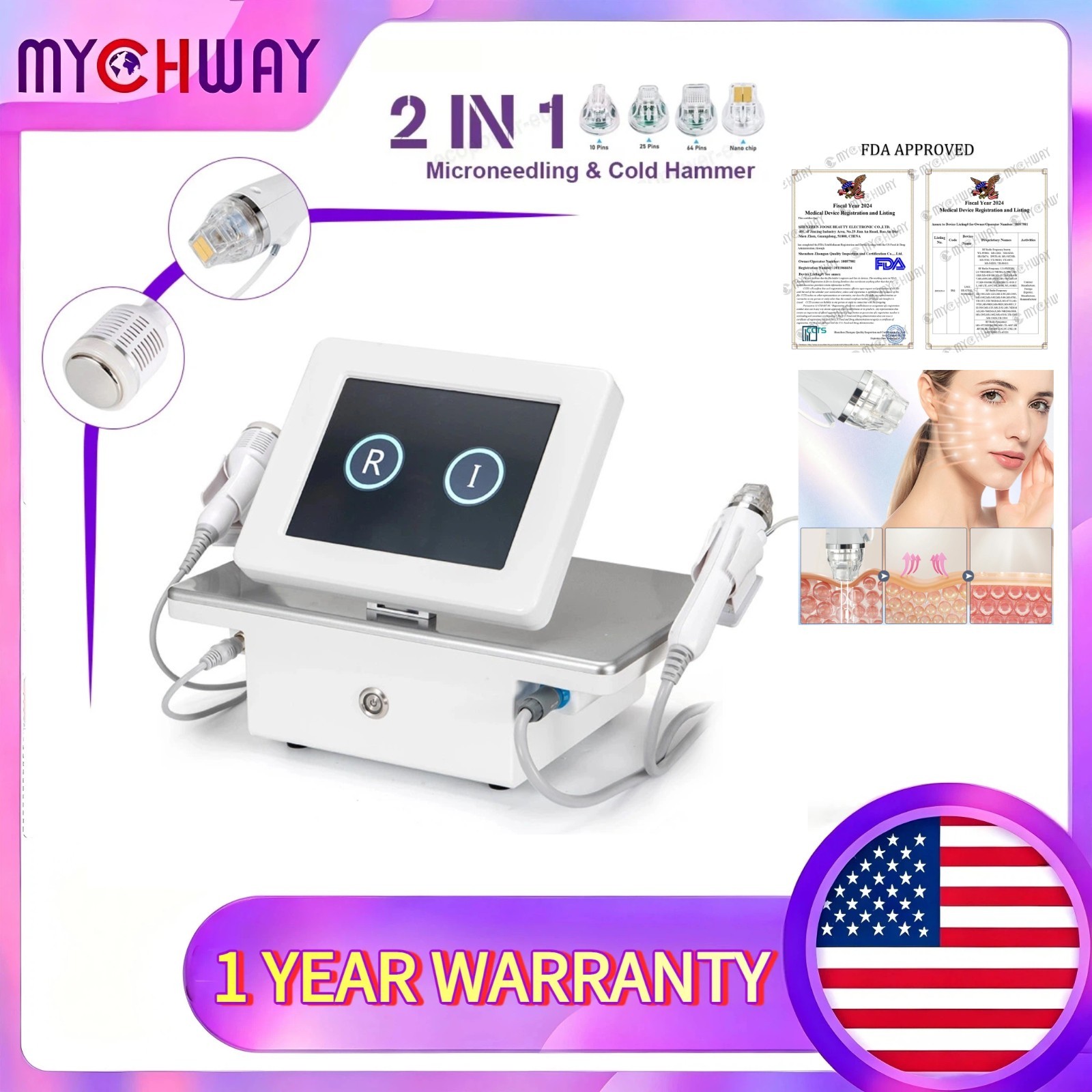 2in1 Micro-n-eedle Machine Cold Hammer Anti Scars Spot Skin Recovery Lifting Spa