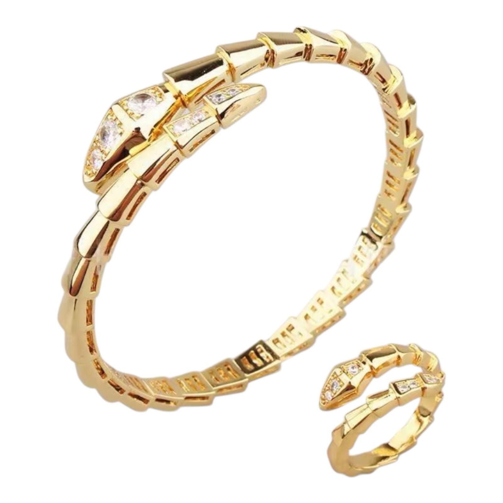 Gold Snake Bracelet & Ring Set Adjustable Crystal Serpent Bangle Gold Snake Bracelet & Ring Set Adjustable Crystal Serpent Bangle