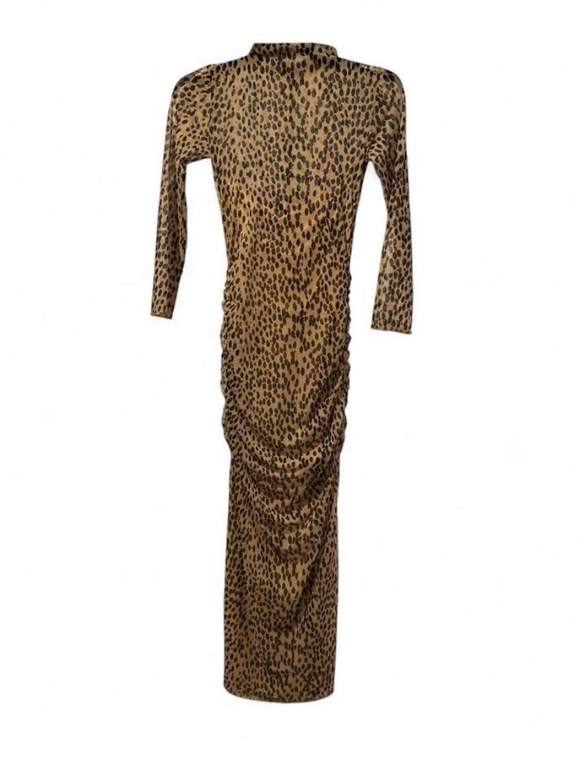 Nocturne leopard print maxi dress with 3/4 sleeves and mock neck. Size: S