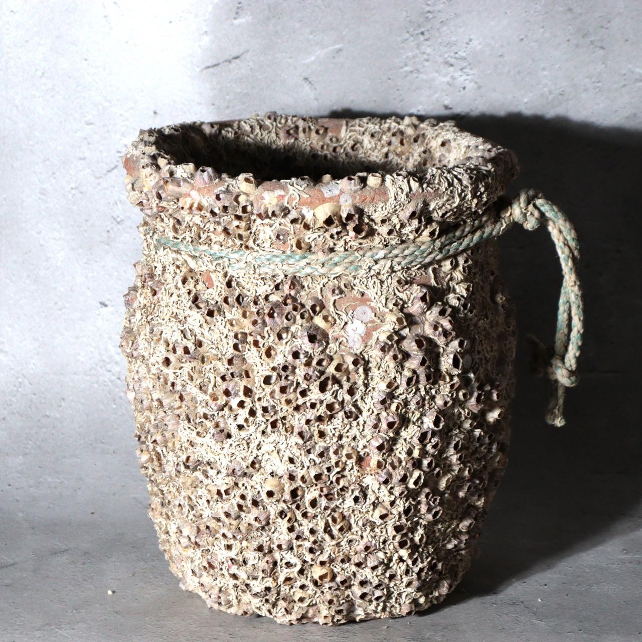 Vintage Japanese Pottery Octopus Trap Takotsubo Barnacles Rope Vase