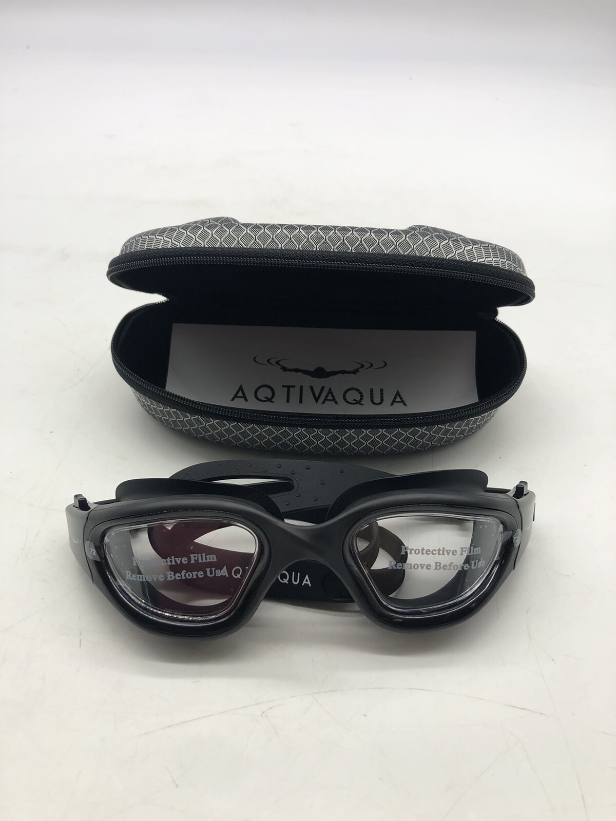 AqtivAqua DX Wide View Swimming Goggles Black Frame Clear Lens Silver Case