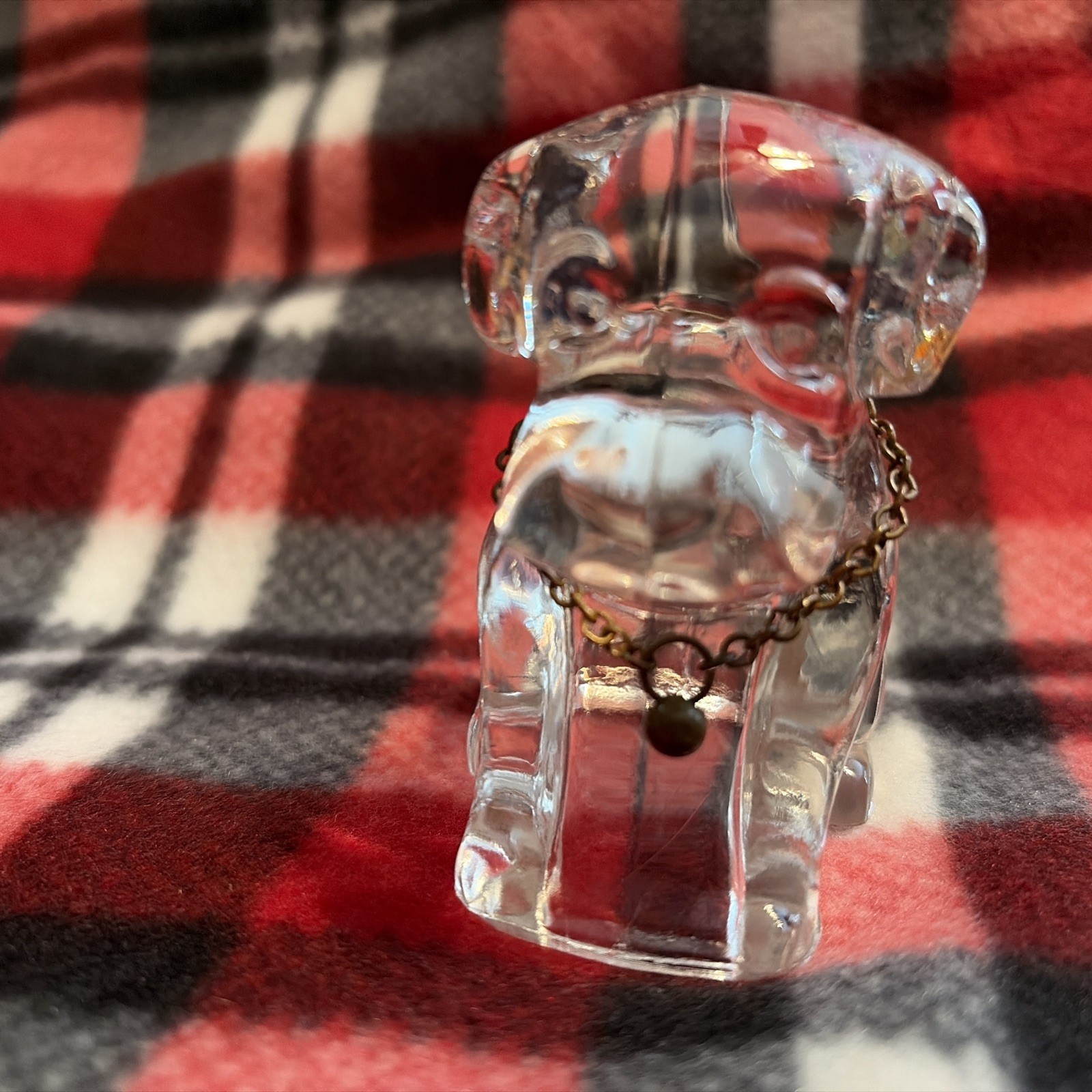 Vintage Federal Glass Mopey Dog with Chain Collar 1940s Candy Container