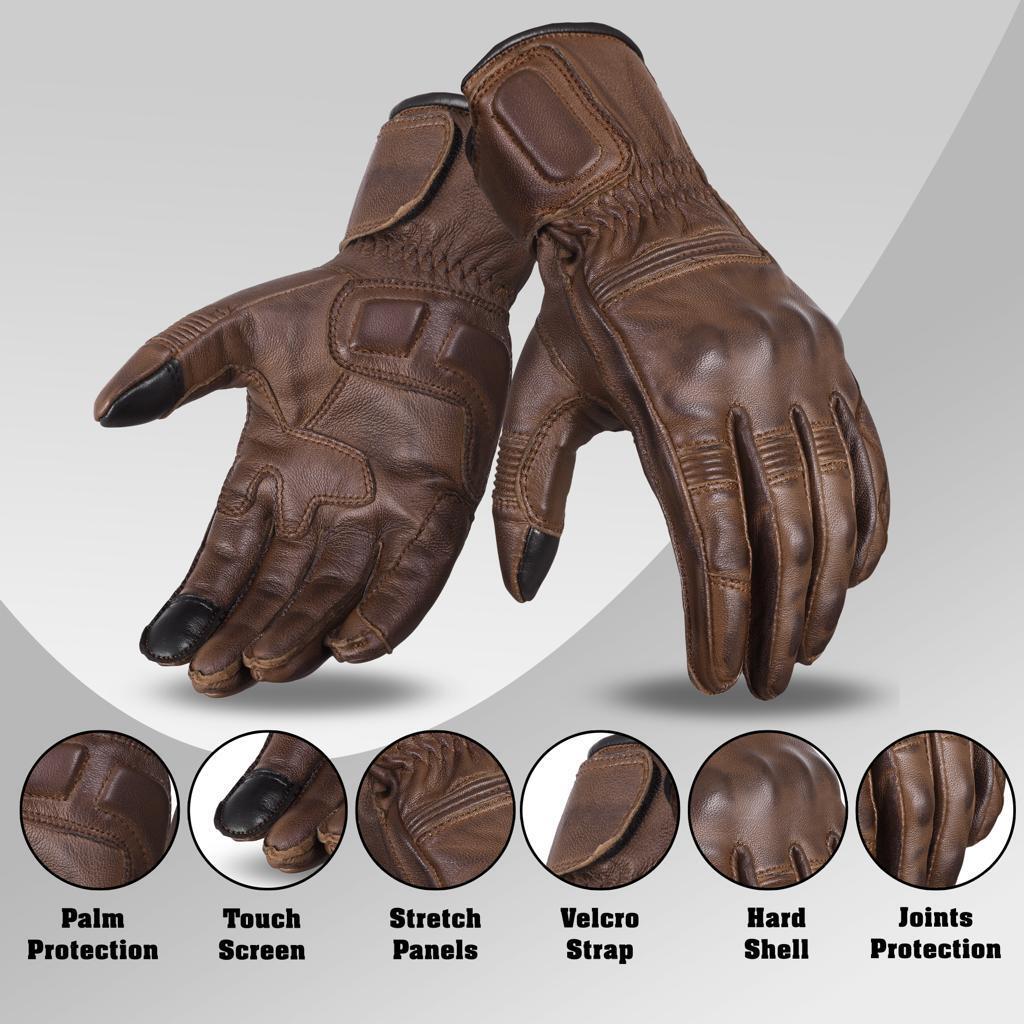 Genuine Leather Motorcycle Gloves With Touch Screen Material on Index Finger Genuine Leather Motorcycle Gloves With Touch Screen Material on Index Finger