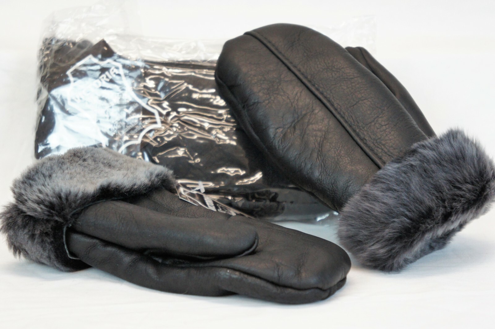 REAL GENUINE SHEEPSKIN SHEARLING LEATHER MITTENS UNISEX BLACK / GRAY ASH S-2XL