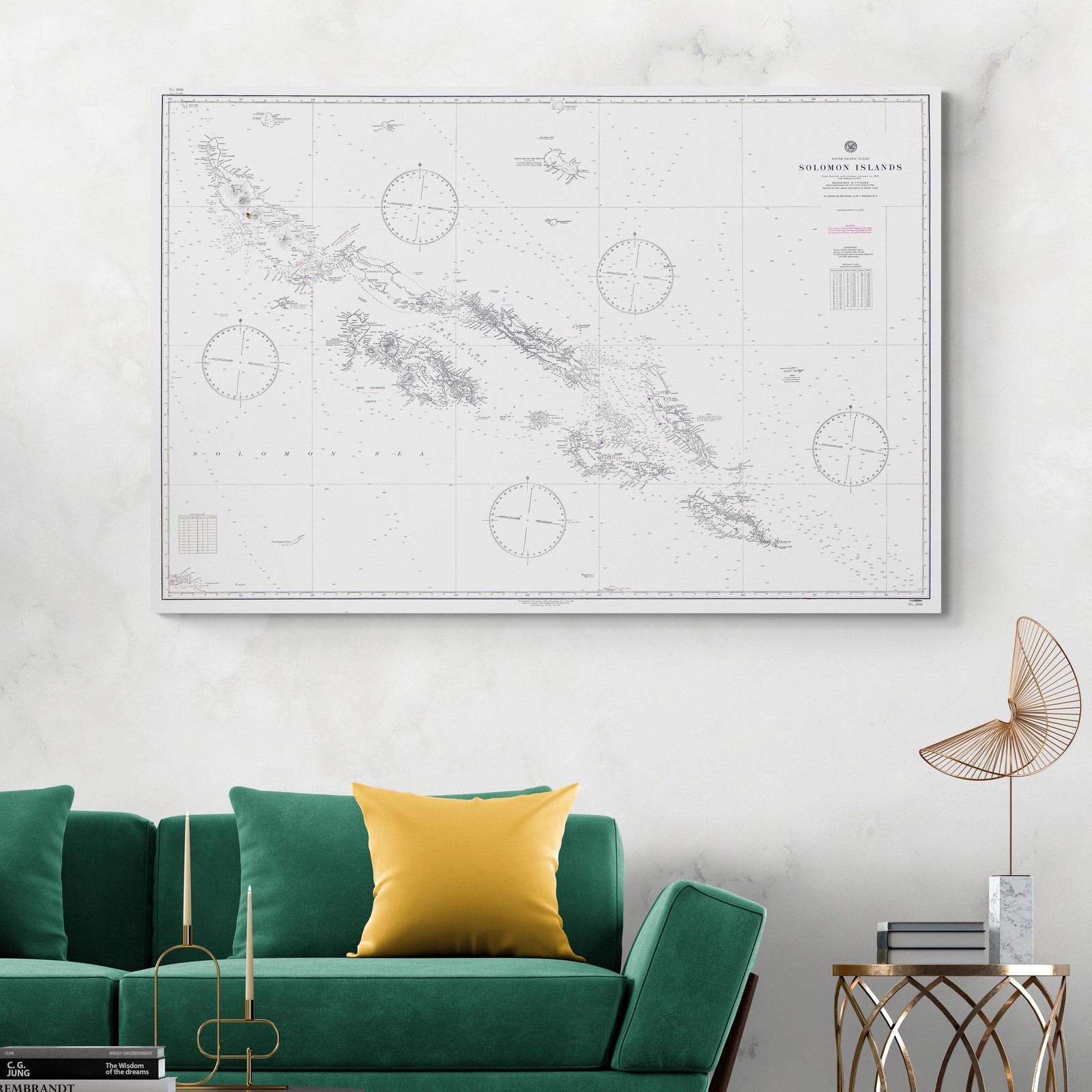 1944 Map of Solomon Islands – WWII Pacific Theater Routes & Naval Battles Print