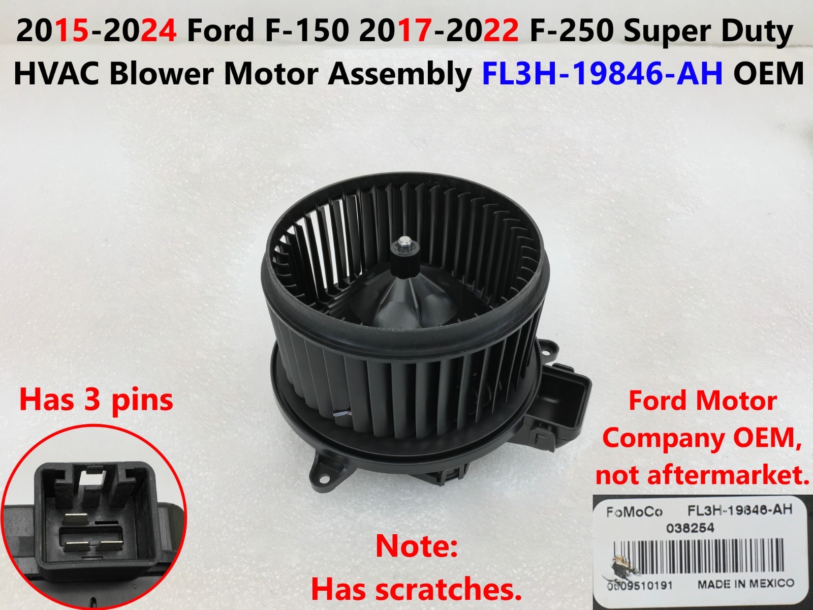 2015-2024 Ford F150 2017-2022 F250 SD HVAC Blower Motor Assembly FL3H-19846-AH