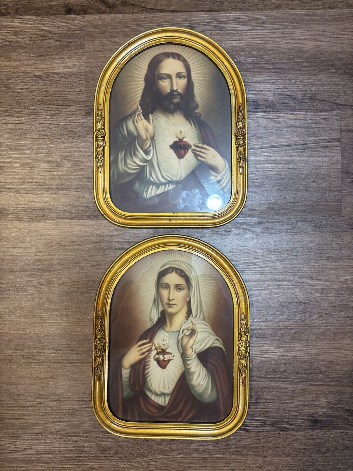 Vintage Sacred Heart of Jesus and Immaculate Heart Of Mary Mini Framed Print Set Vintage Sacred Heart of Jesus and Immaculate Heart Of Mary Mini Framed Print Set
