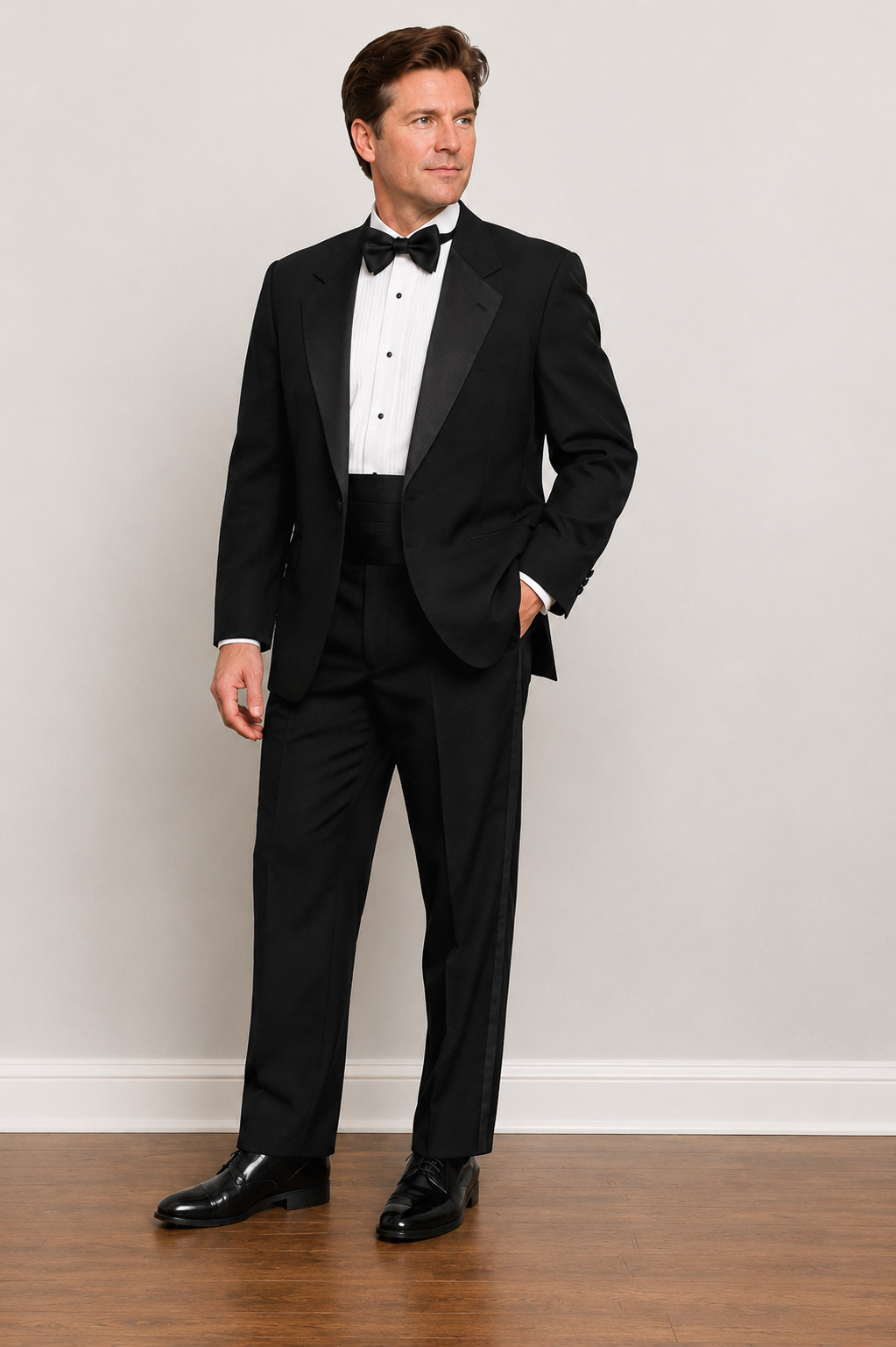 Vintage Evan Picone Black Tuxedo 42R Jacket 34R Pants Satin Peak Lapel