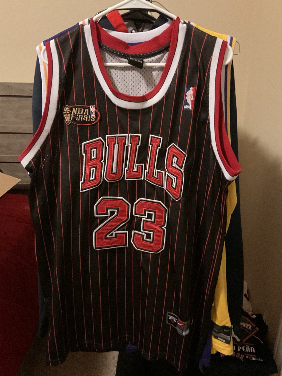 Vintage Nike Team Michael Jordan Chicago Bulls Black Pinstripe Jersey Size 52 XL Vintage Nike Team Michael Jordan Chicago Bulls Black Pinstripe Jersey Size 52 XL