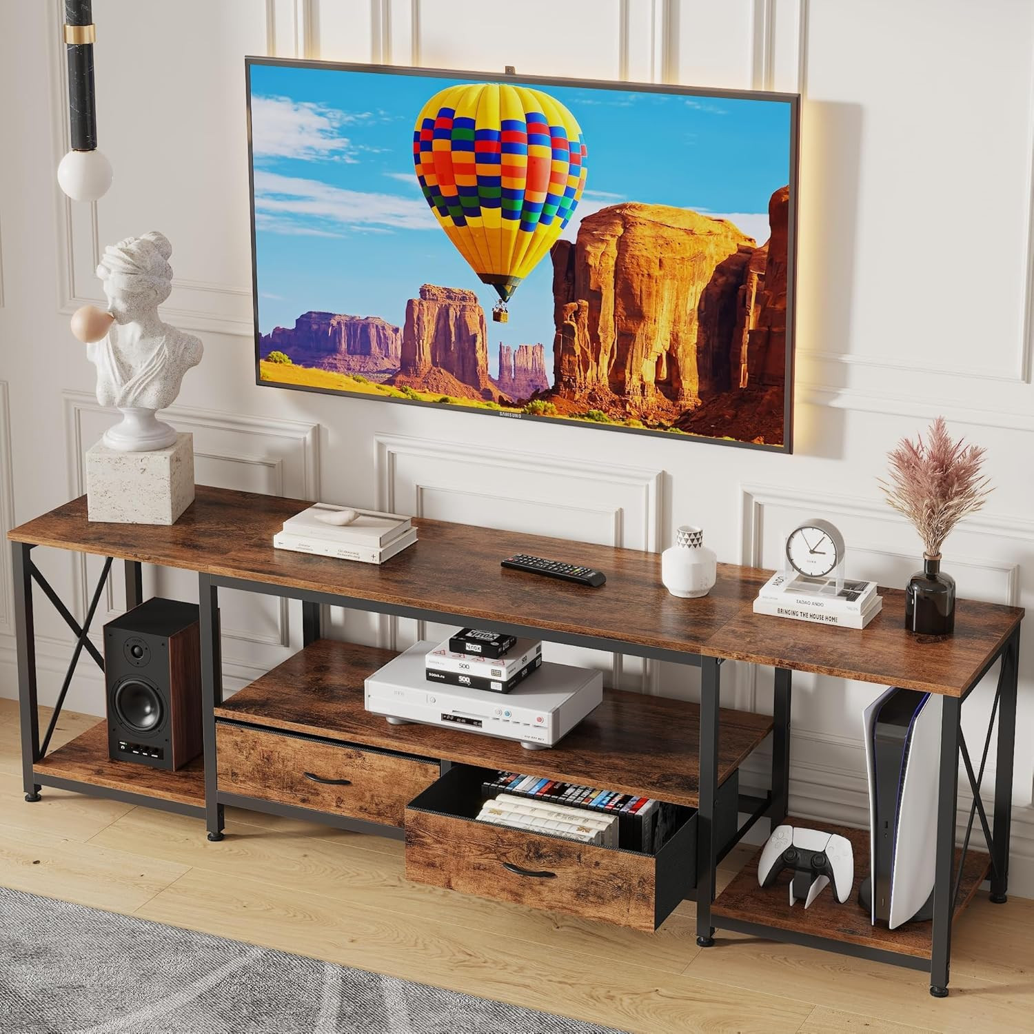 GYIIYUO TV Stand with Fabric Drawers for 65 70 75 Inches TV - Entertainment Cent