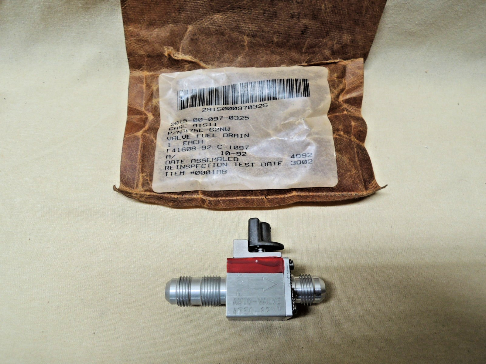 NOS Auto-Valve Inc Cock Poppet Drain Valve 475C62 (Autovalve 475C-62) NOS Auto-Valve Inc Cock Poppet Drain Valve 475C62 (Autovalve 475C-62)