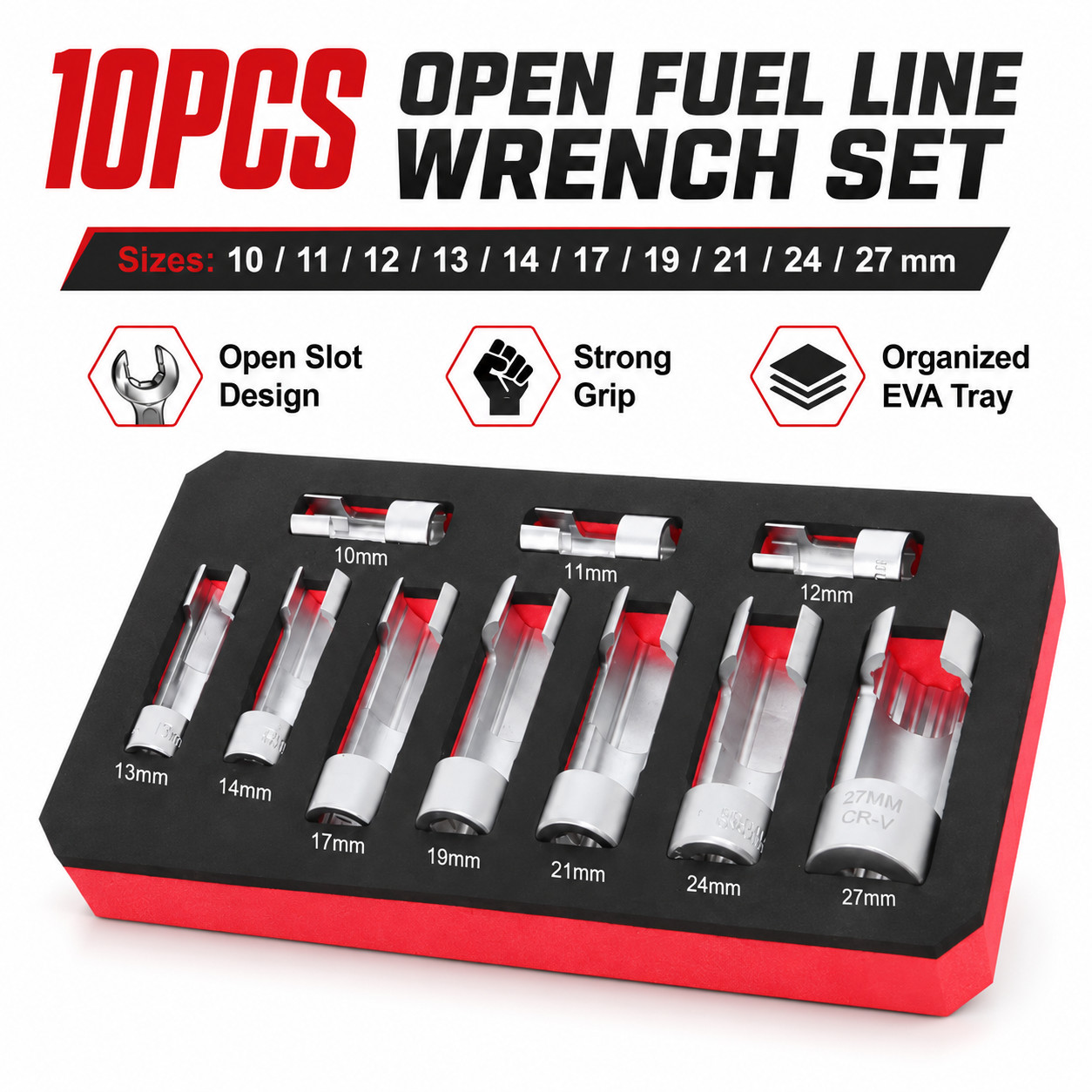 10 Pcs Diesel Injector Fuel Line Socket Wrench，10-27mm