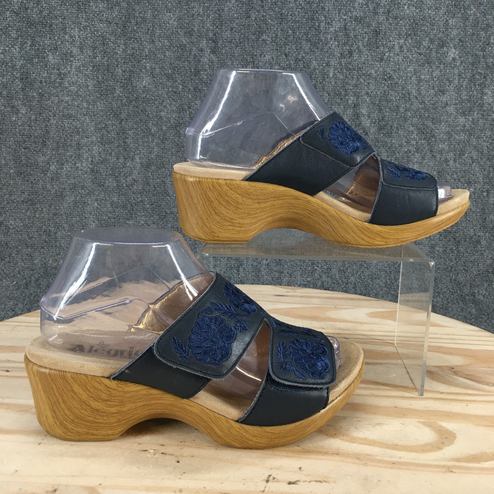 Alegria by PG Lite Sandals Womens 38 Linn Slide Blue Leather Casual Block Heels