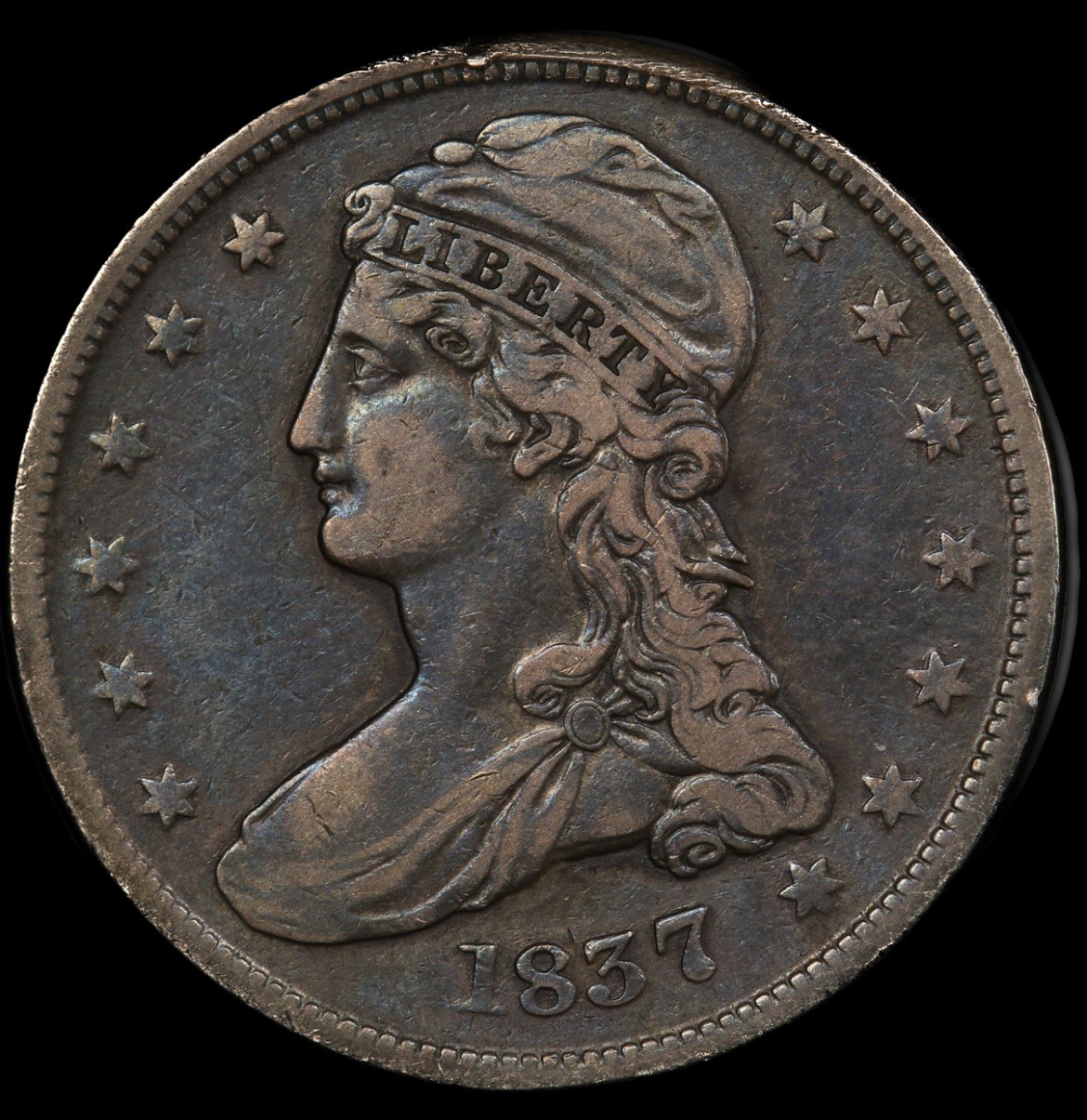 1837/7 50C Gobrecht Bust Reeded 1/2 Dollar PCGS Certified VF GR6 R3 Scarce Type