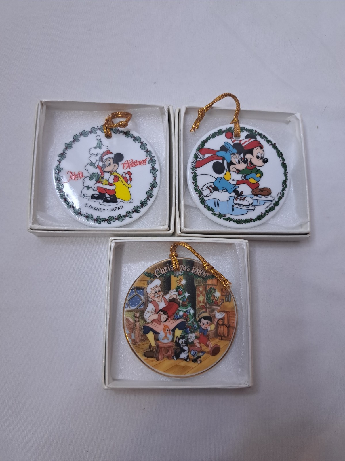 3 Disney Grolier Disc Ornaments Porcelain Japan