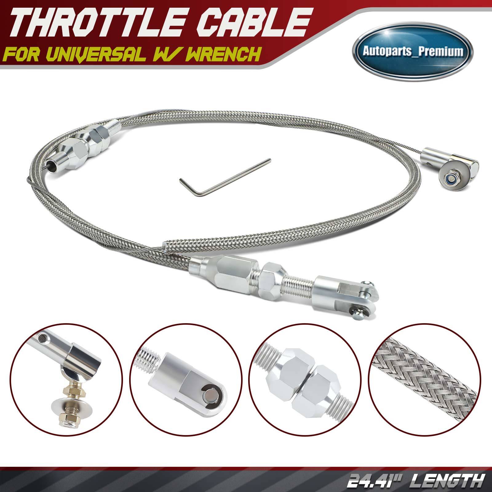 24.41 In Braided Stainless Steel Throttle Cable Assembly w/ Wrench for Universal