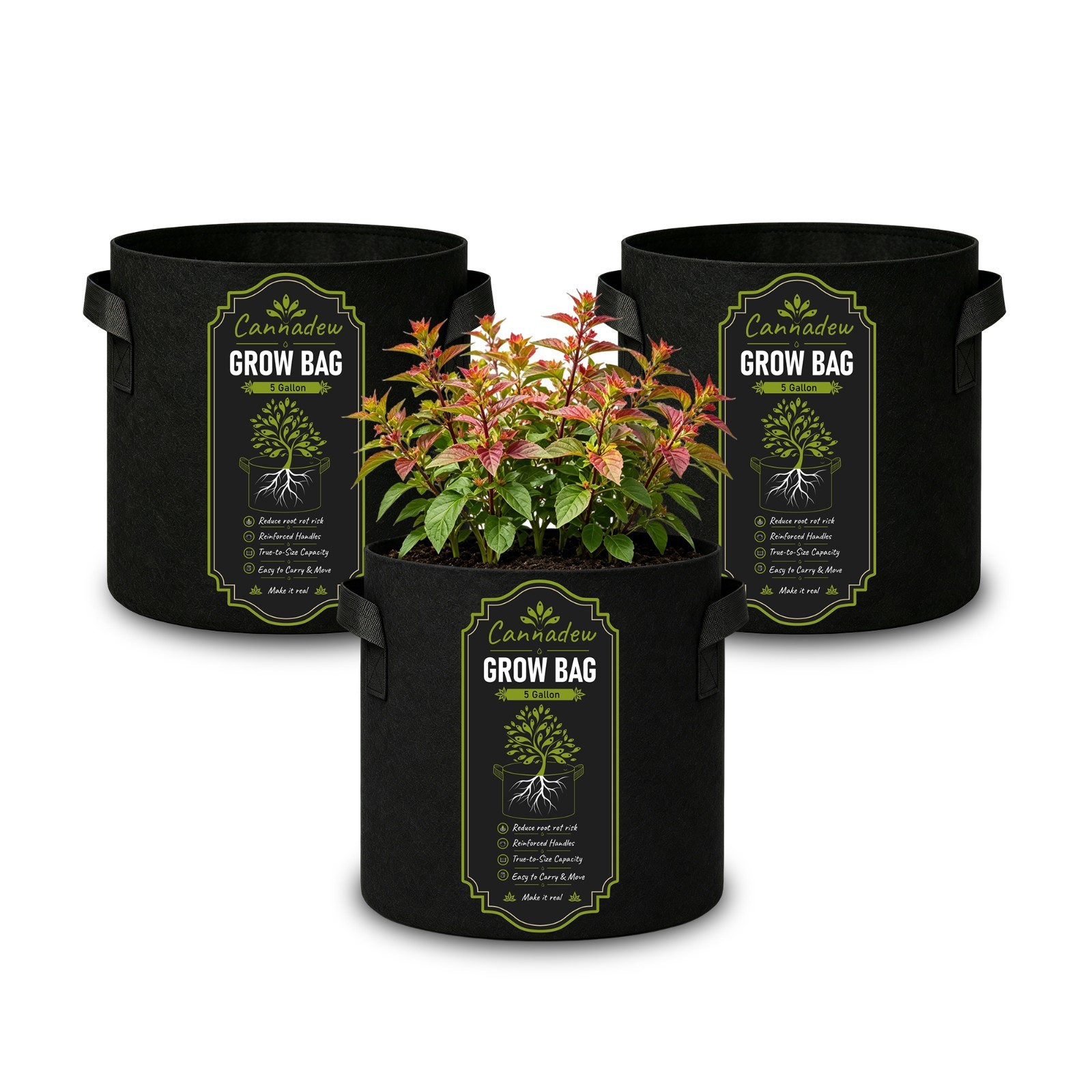 CANNADEW 5 Gallon Grow Bags, 3 Packs Upgrade Grow Bags with Reinforced Handles