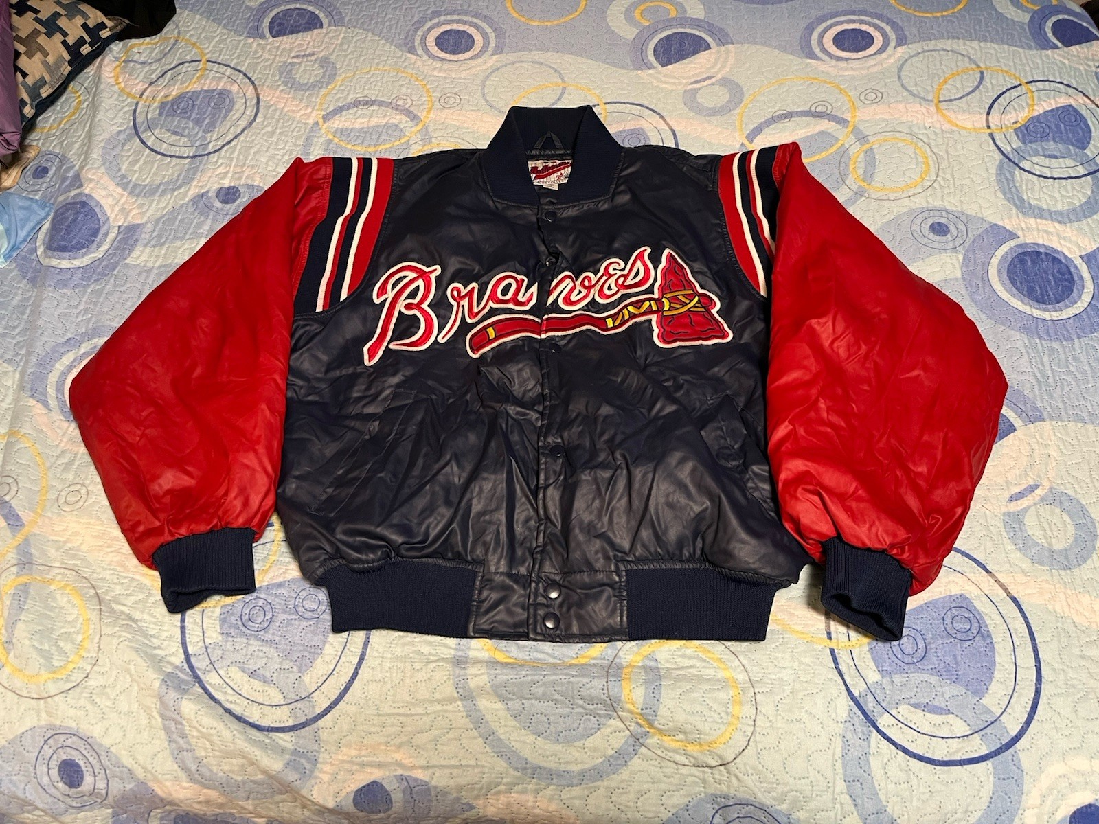 Vintage Atlanta Braves Jacket L Bomber Wax Coated Diamond Collection Snap 90s