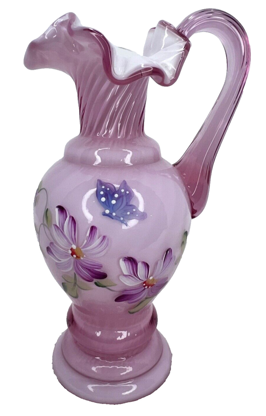 Fenton Asters 1996 Dusty Rose Overlay Pitcher #1603 Signed by Lynn Fenton - 7