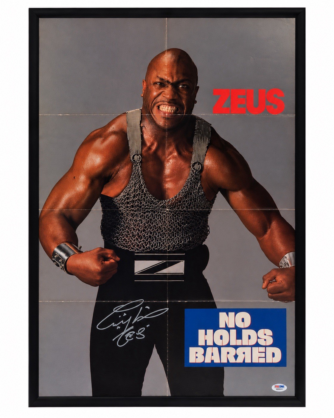 Original WWF ZEUS Hand Signed “NO HOLDS BARRED” PSA/DNA 1989 Movie Poster FRAMED
